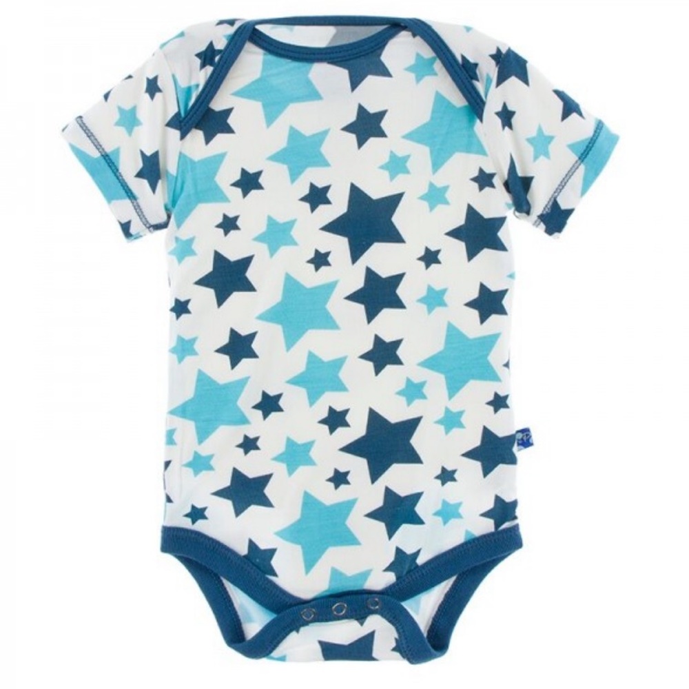 KicKee pants, print short sleeve one piece- confetti star, 6-12 months